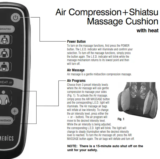Homedics MCS-775H Air Compression + Shiatsu Massage Cushion with Heat Instruction - Power Button