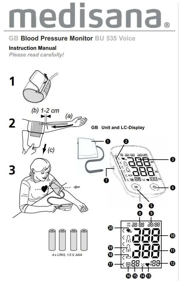 medisana BU 535 Voice Blood Pressure Monitor Instruction Manual