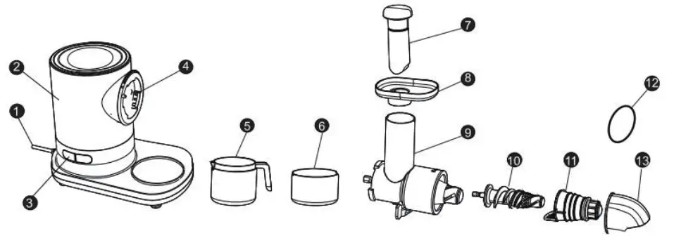 COSTWAY ES10002DE Slow Juicer - Parts And Functions