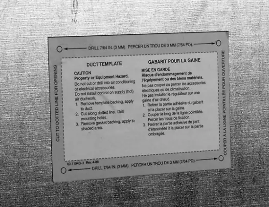 Honeywell HE120 By pass Drum Humidifier - Mounting Template