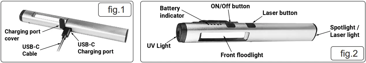 SEALEY LED450UV Penlight Torch with UV 5W COB and 3W SMD LED with Laser Pointer Rechargeable - FIG 1