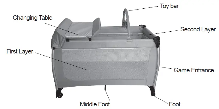 FUFU GAGA WFKF180057-01 Black Baby Crib Adjustable Infant Bassinet Bed Playpen 20