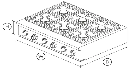 FISHER PAYKEL CPV2 366L N 36 Inch LPG Gas Rangetop - DIMENSIONS