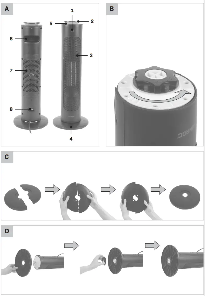 VONROC EH516AC Electric Ptc Tower Fan Heater fig 2