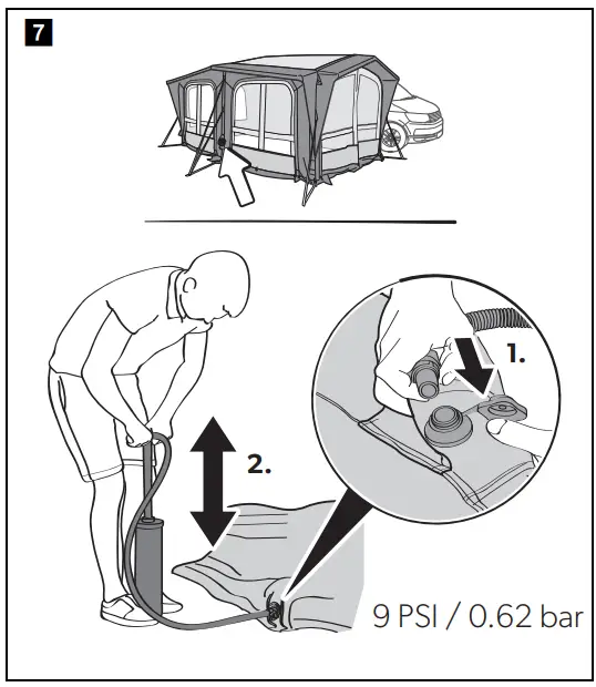 Setting up the awning tent