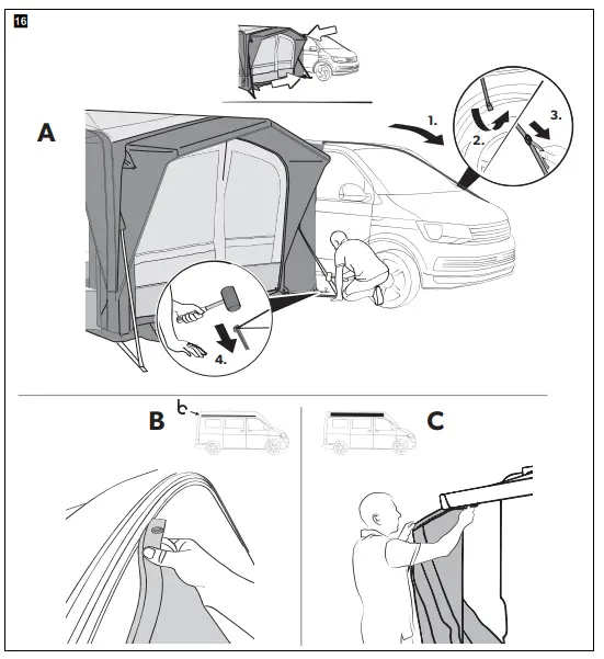 Setting up the awning tent