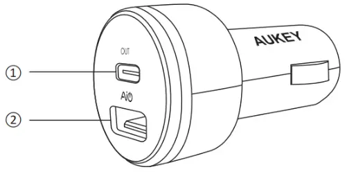 AUKEY CC Y7 USB C Car Charger with Power Delivery - Product Diagram