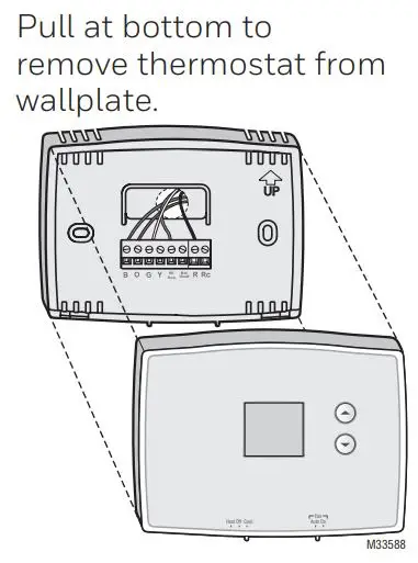 Honeywell Home RTH111 Series Non-Programmable Thermostat Owner’s Manual - Pull at bottom to remove thermostat from wallplate