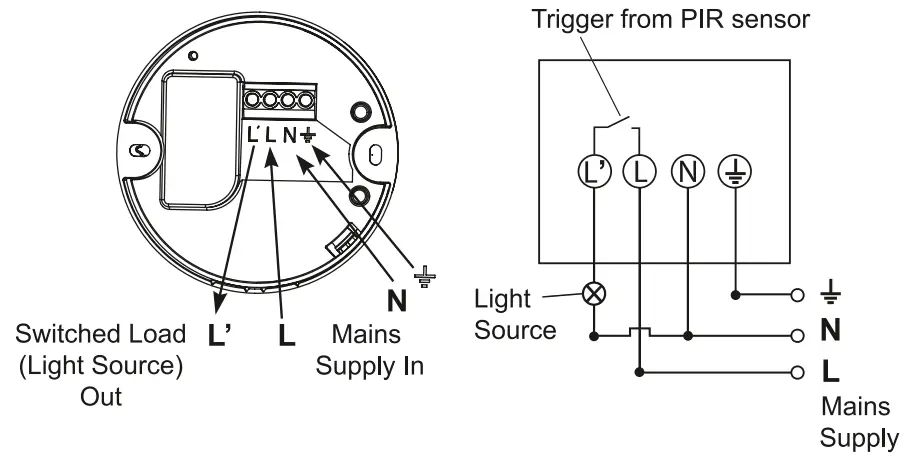 TIMEGUARD SLW360N 360° Surface Mount PIR Light Controller - cables