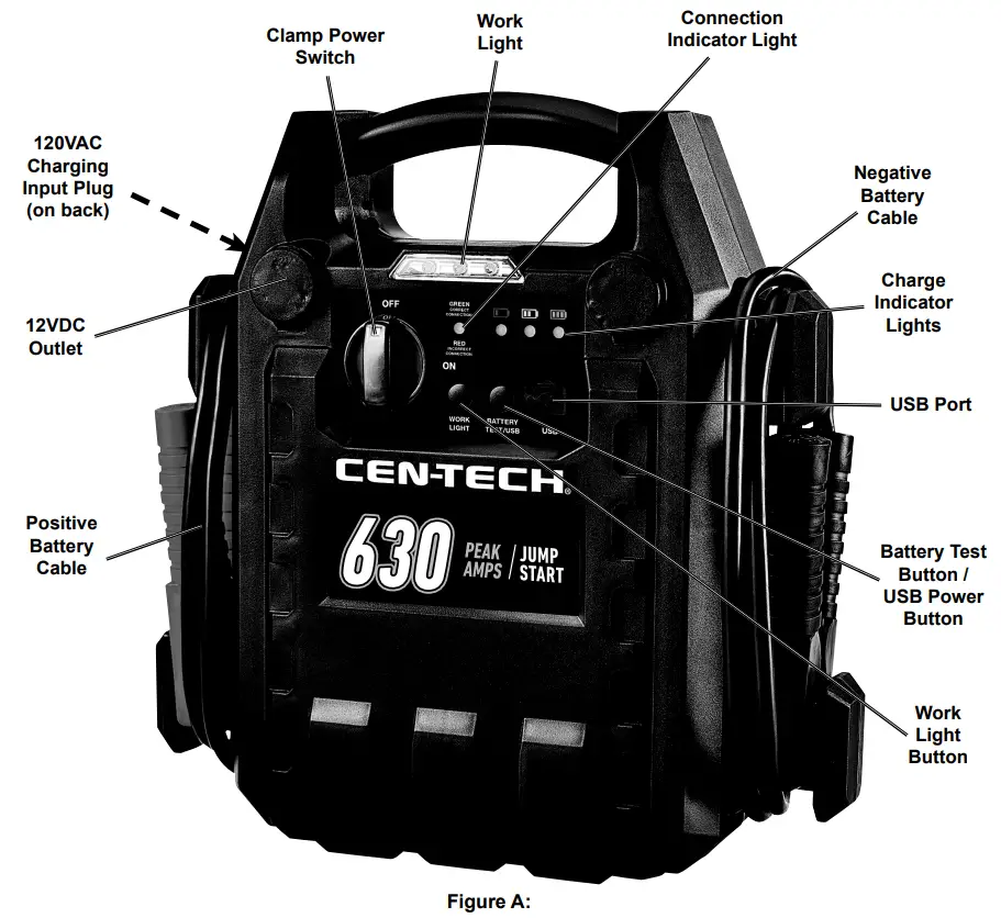 CENT-TECH 58979 3 In 1 Portable Jump Pack - Functions