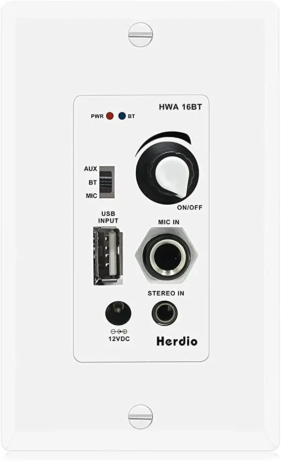 Herdio HWA16BT In-Wall-Wall Mount Plate BT Audio Control Amplifier Receiver System image