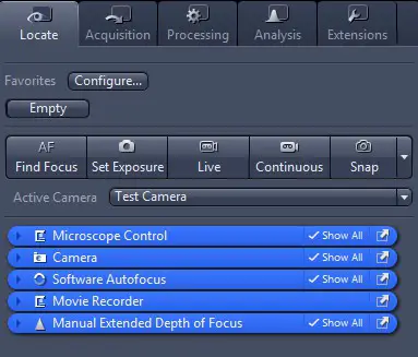 ZEISS ZEN blue edition Microscope Software - Left Tool Area