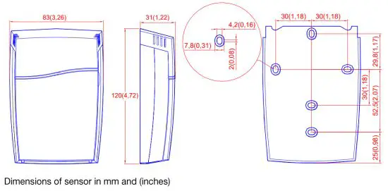 Senseair SE 0115 aSENSE RL CO2 and Temperature Transmitters - Dimensions and holes