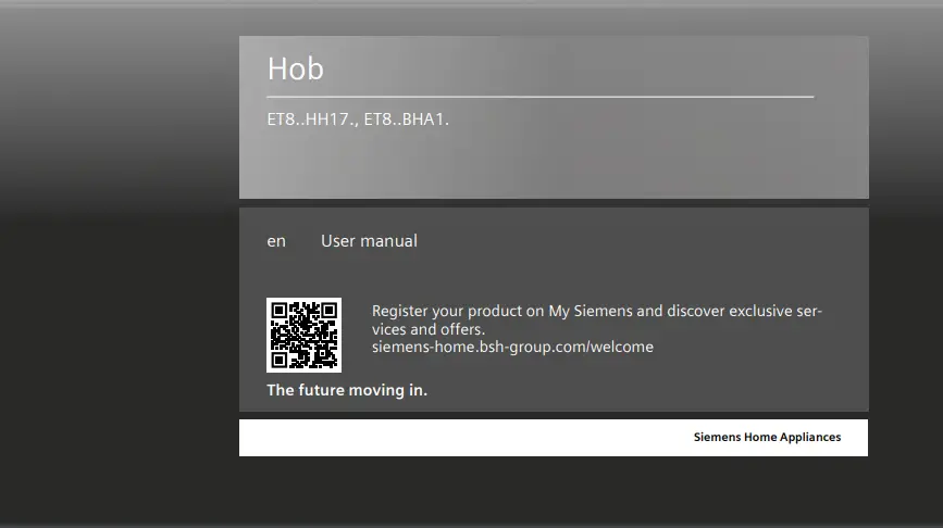SIEMENS ET81RBHA1D Electric Hob User Manual
