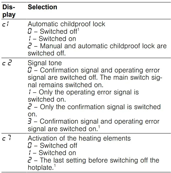SIEMENS ET81RBHA1D Electric Hob User Manual - Overview of the basic settings