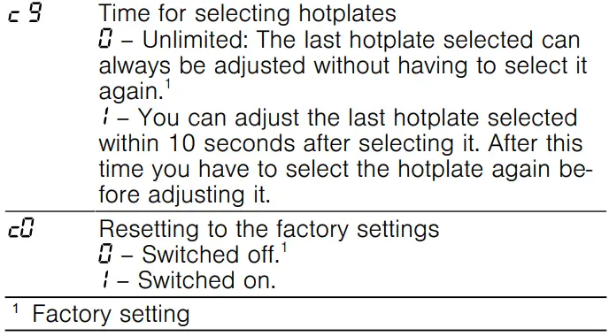 SIEMENS ET81RBHA1D Electric Hob User Manual - Overview of the basic settings