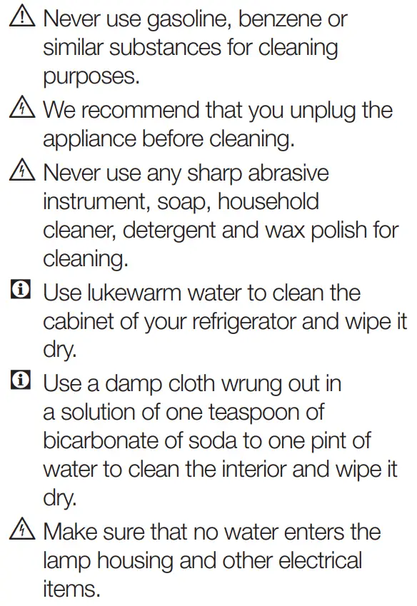 beko BCNA275E4SN Built-In Refrigerator with Freezer Instruction Manual - Maintenance and cleaning