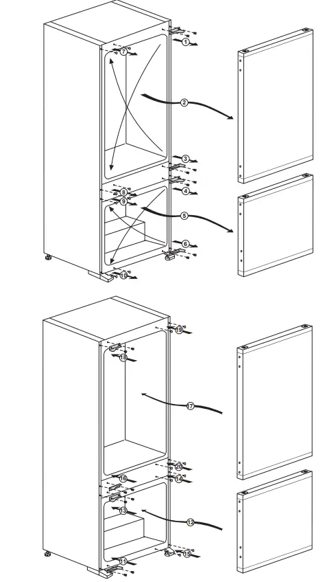beko BCNA275E4SN Built-In Refrigerator with Freezer Instruction Manual - Reversing the doors