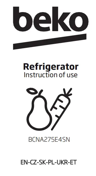 beko BCNA275E4SN Built-In Refrigerator with Freezer Instruction Manual