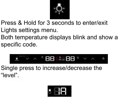 VINTEC Bottle Multi Zone Wine Storage Cabinet - Lights settings menu