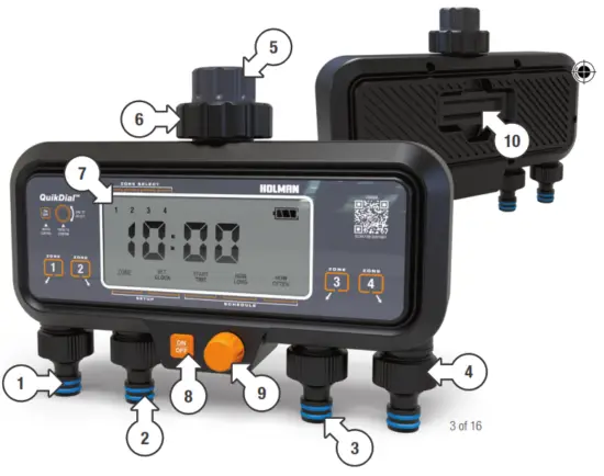 HOLMAN CO6004 QuikDial 4x Outlet Digital Tap Timer - Battery