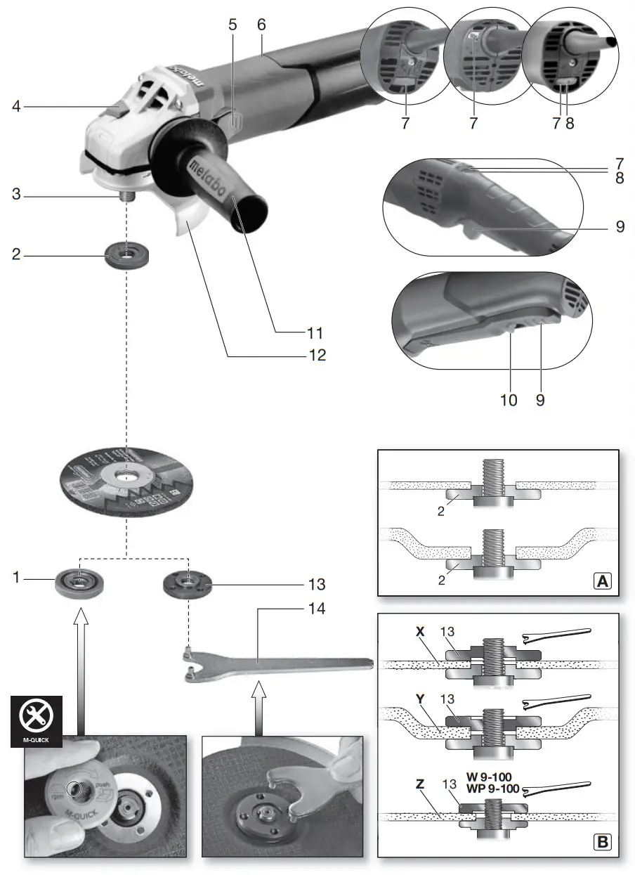 metabo W 9 115 1 2 Inch Angle Grinder - Fig 1