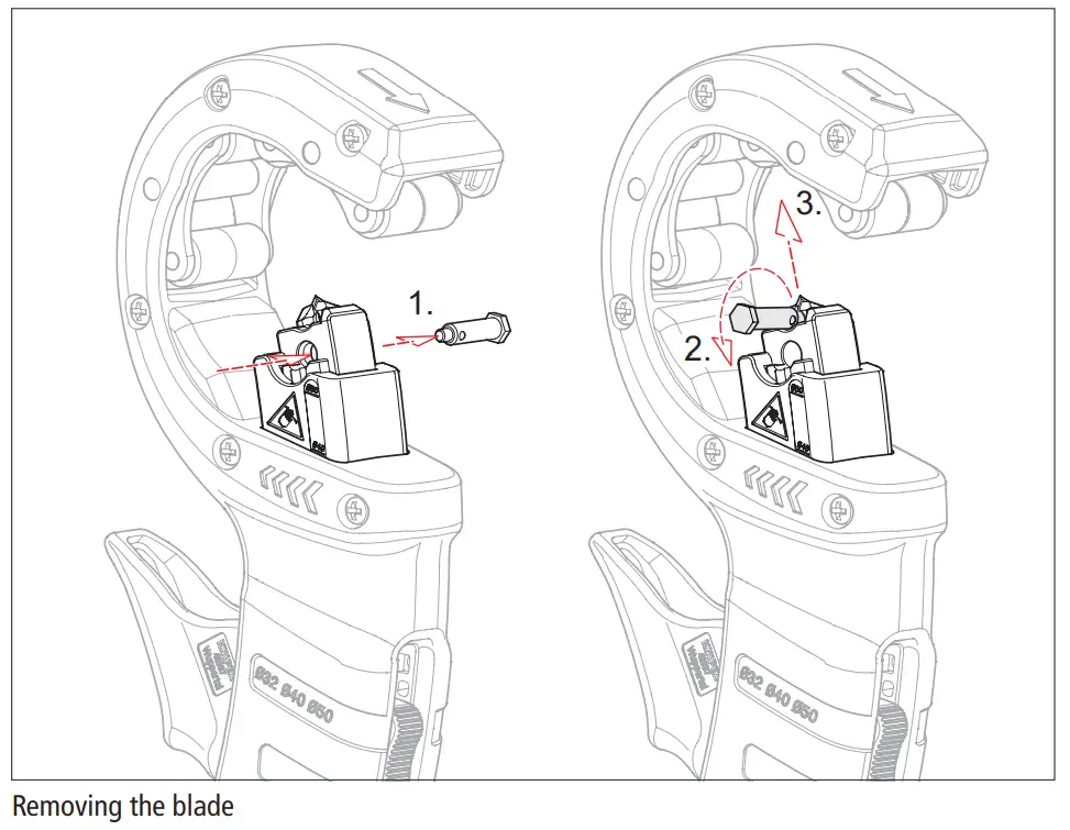 KNIPEX 90 23 01 BK DP50 Pipe Cutter - Removing the blade