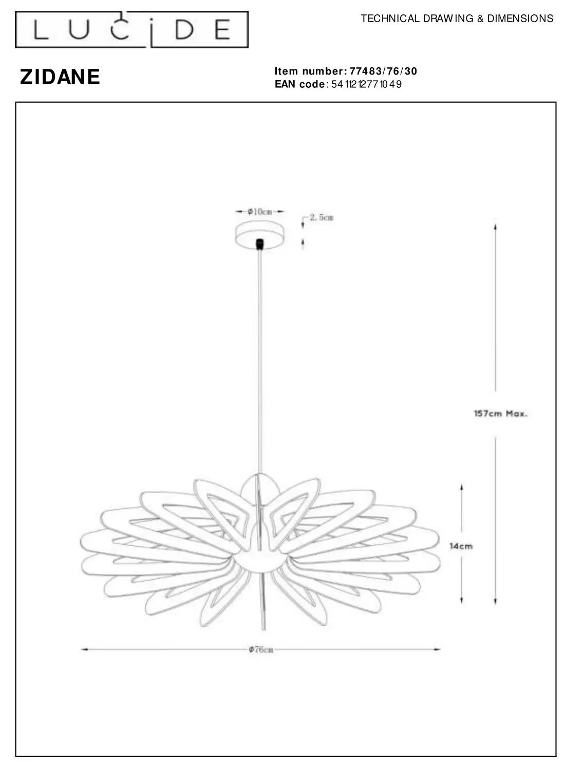 LUCIDE ZIDANE Pendant Light - figure 1