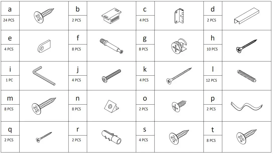 Anmytek H00 Series Two Doors Storage Cabinet with Rattan Texture Instruction Manual - HARDWARE LIST