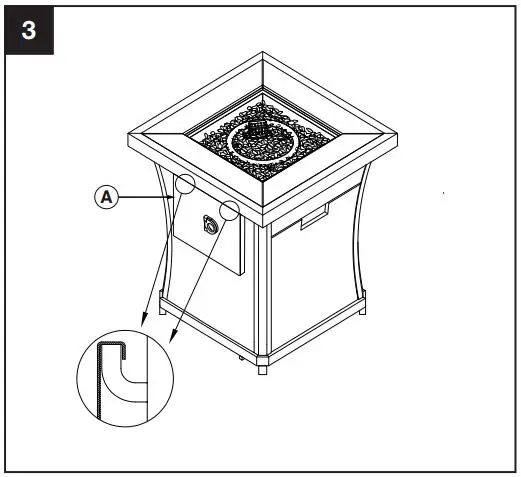 Sunbeam 9248 Urban Fire Pit Owner’s Manual - Lid (A) can be stored on hooks as indicated when fire pit is in use