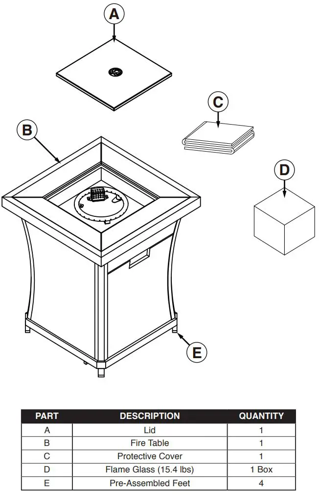 Sunbeam 9248 Urban Fire Pit Owner’s Manual - Package Contents