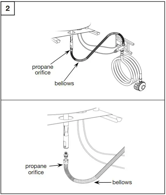 Sunbeam 9248 Urban Fire Pit Owner’s Manual - Unscrew and disconnect the propane orifice from the bellows