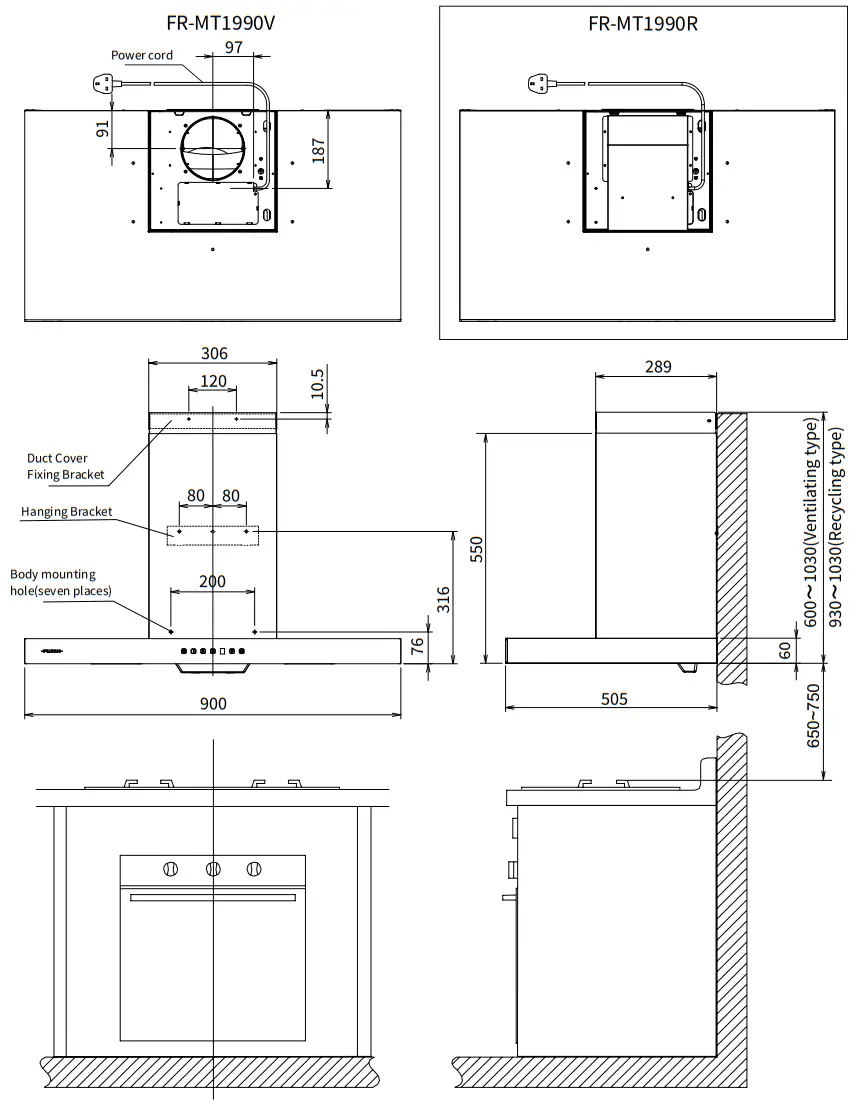 FUJIOH FR-MT1990V 900MM Chimney Cooker Hood fig 3