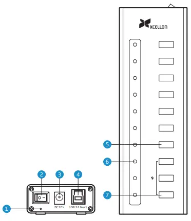 XCELLON-SH10-7H3HC-2-10-Port-Powered-USB-3.0-Slim-Aluminum-Hub-FIG-1