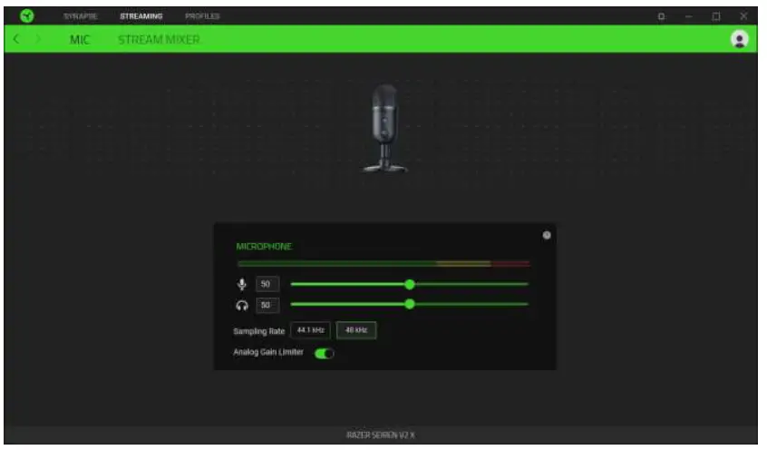 RAZER Seiren V2 X USB Microphone for Streamers - Audio input bar