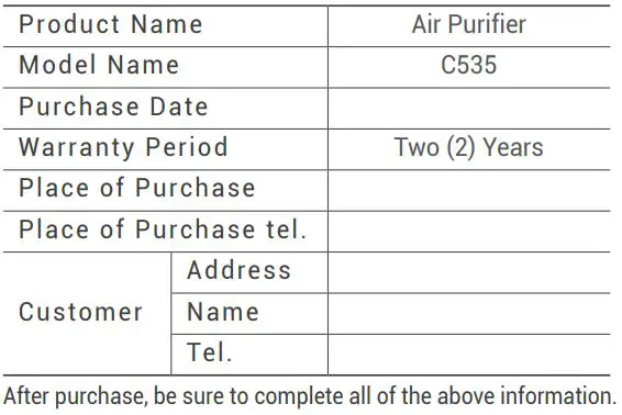 WINIX C535 True Hepa Air Purifier with PlasmaWave User Manual - PRODUCT WARRANTY