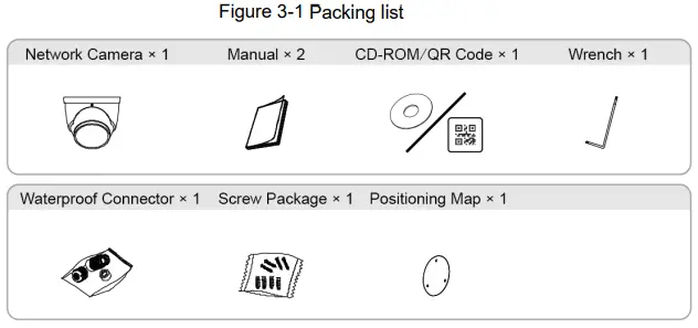 dahua HDW3849HP Eyeball Network Camera -Packing list