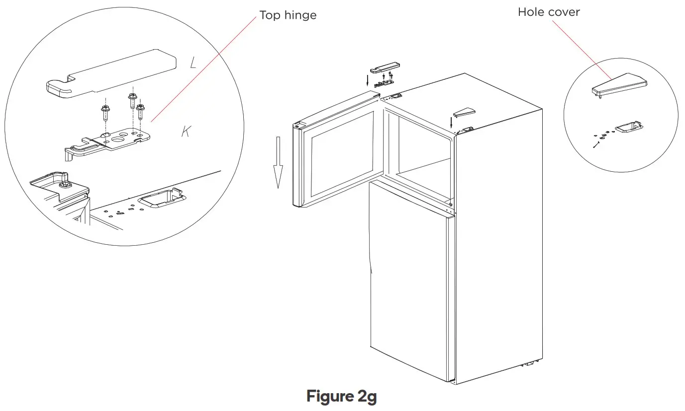 kogan 535l Top Mount Fridge - Put down the refrigerator door bottom hinge vertically 1