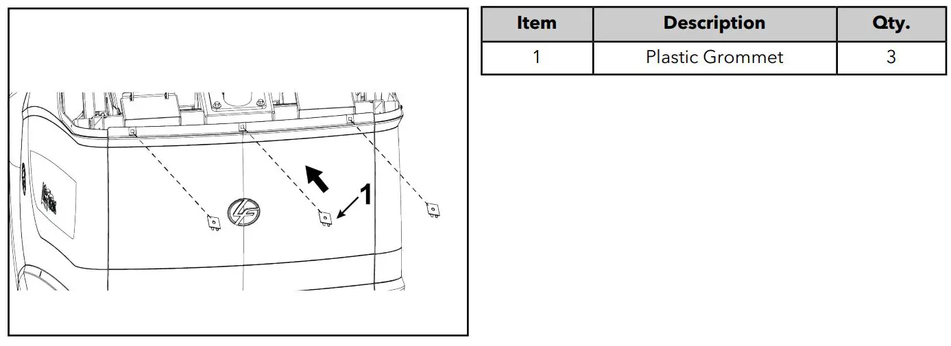 Life Fitness Power Mill Climber User Manual - Install plastic grommets into the front panel shroud