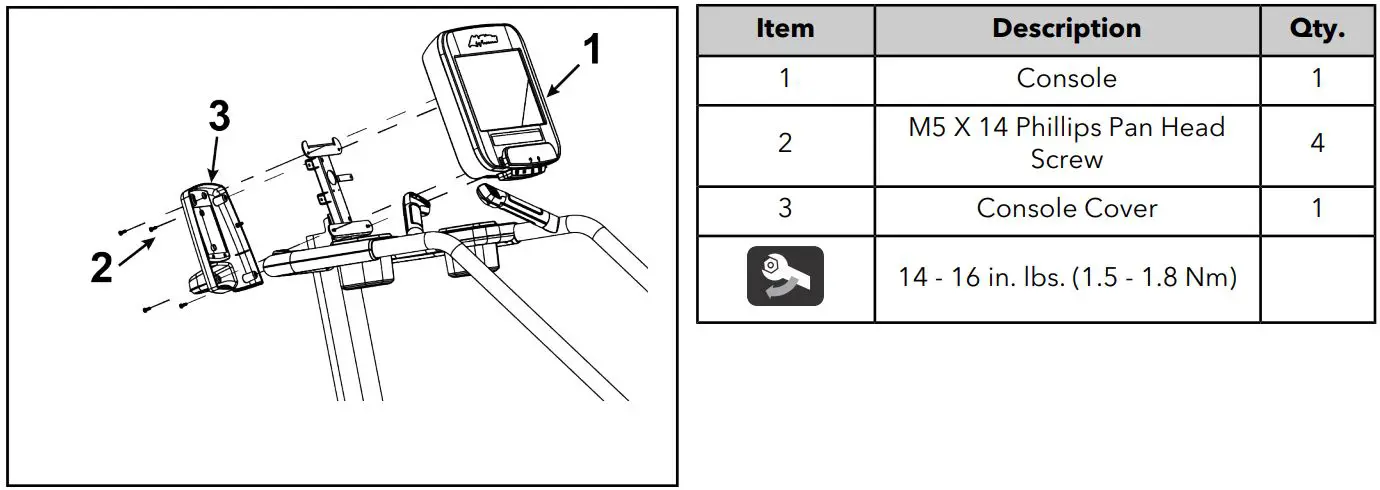 Life Fitness Power Mill Climber User Manual - Install screws securing console and console cover to console support upright