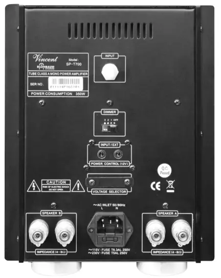 Vincent SP T700 Monaural Class A Tube Power Amplifier - fig