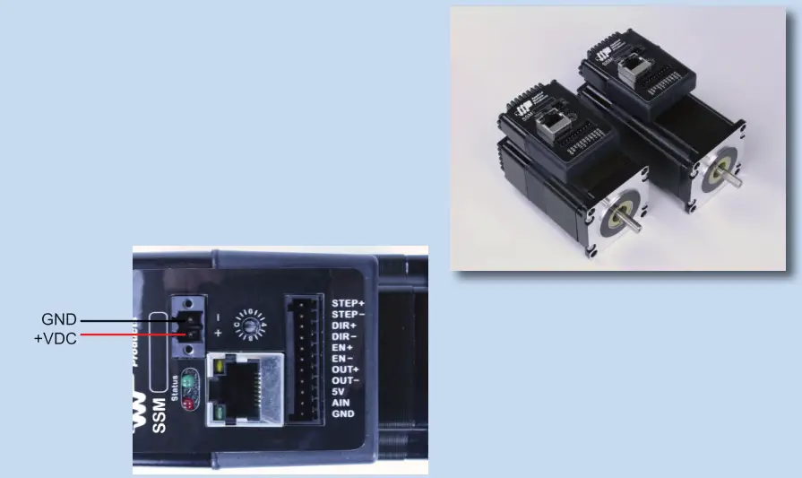 Applied Motion Products MSSM23 Q IP Ethernet Integrated Motor - Wire the drive to the DC power source