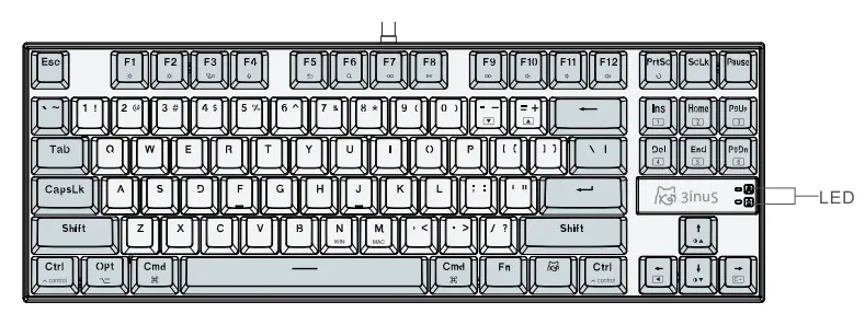 3inuS EE01 Mechanical Keyboard with 5 Port Hub - Fig 1