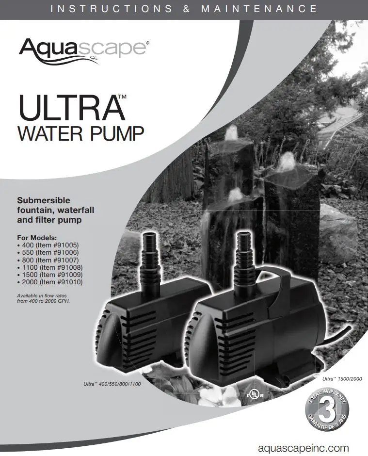 Aquascape ULTRA Water Pump Instruction Manual