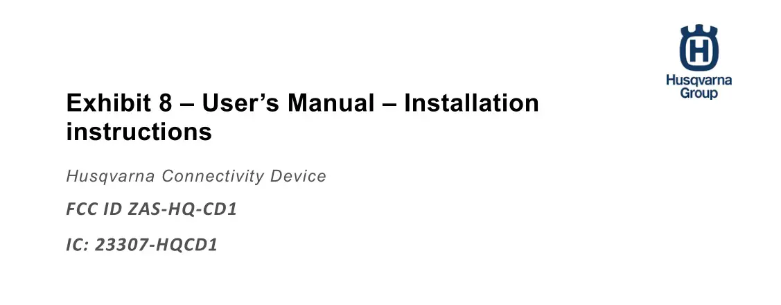 Husqvarna Exhibit 8 Connectivity Device User Manual