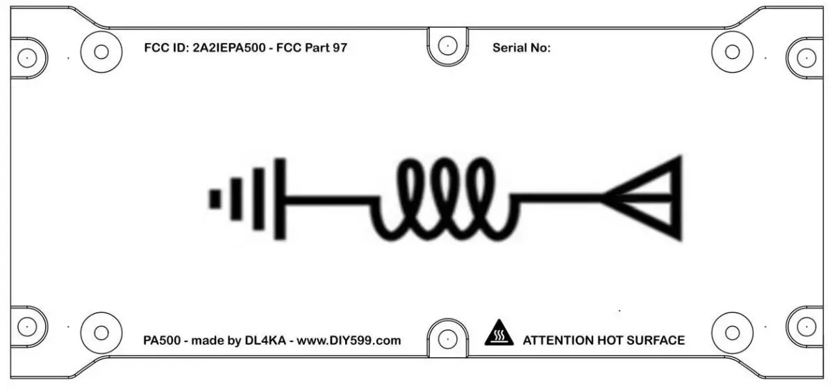 DIY599 PA-500 RF Linear Power Amplifier With Build-In Antenna Tuner - Device LABEL and ID location