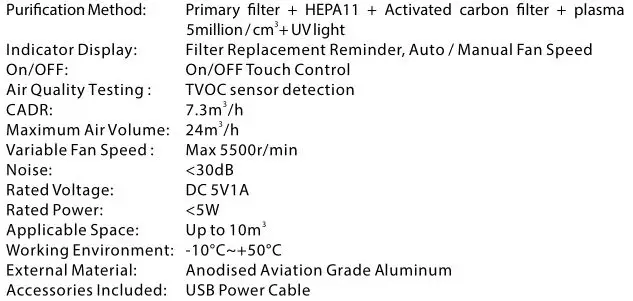 BLAUPUNKT AP 3.0 AIRPURE - Specifications