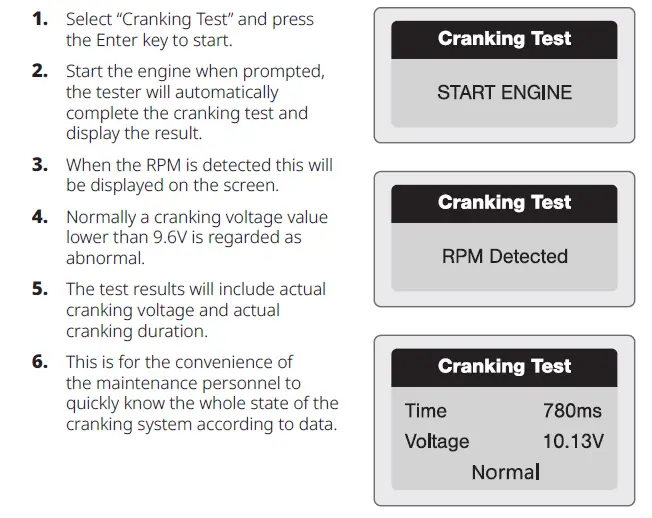 CRANKING SYSTEM TEST: