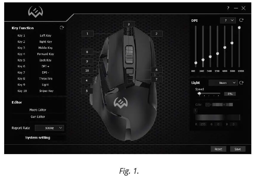 Key assignments and mouse settings