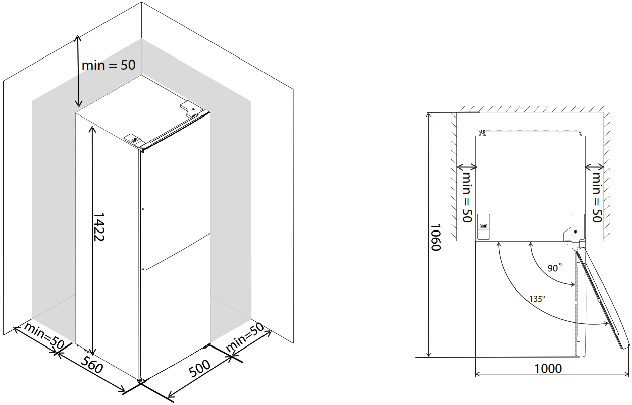 TOMADO TCR1420S Fridge Freezer Combi - PLACEMENT